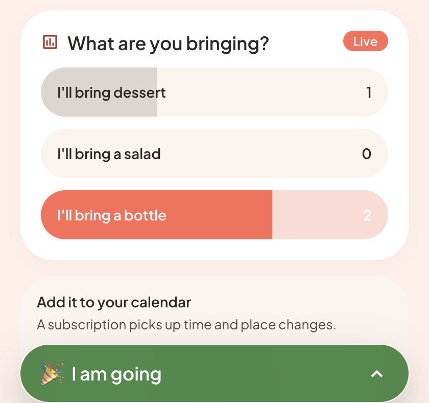 A poll on a guest invite showing vote counts